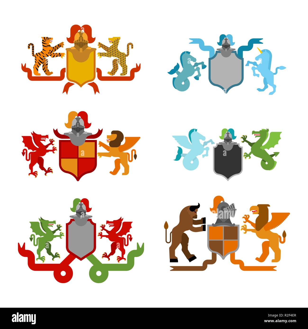 Heraldic Shield and Knight Helmet set. Fantastic Beasts. Template