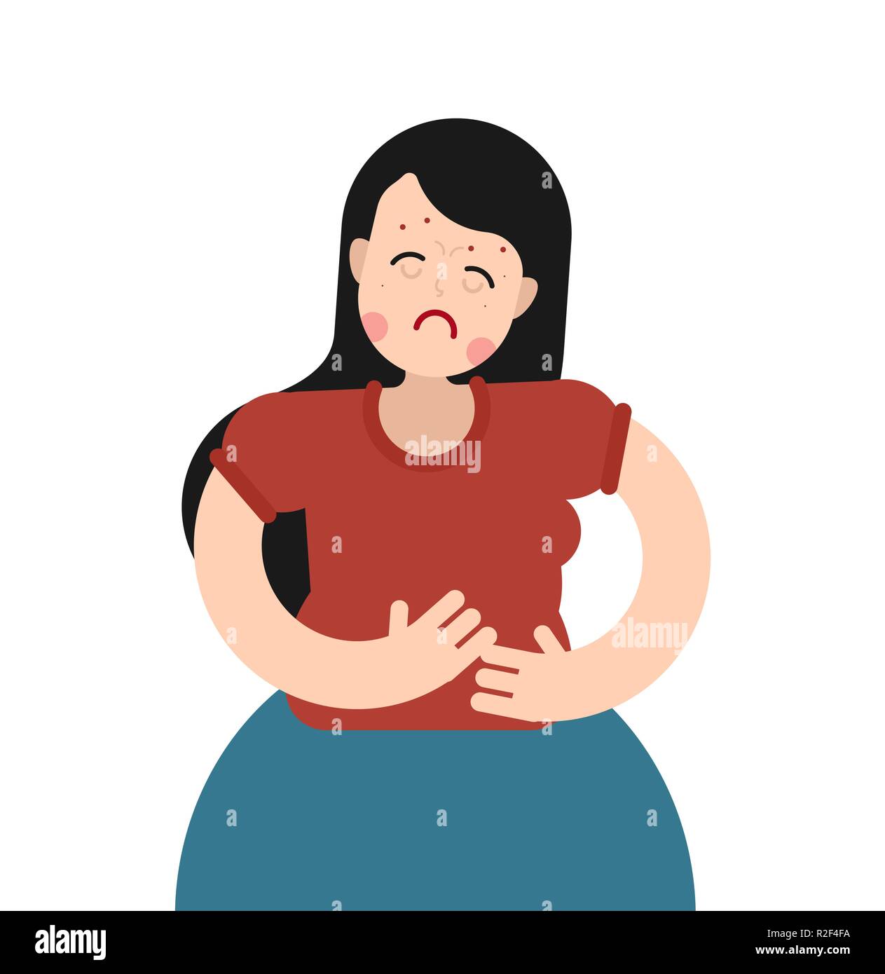 PMS menstrual pain girl. Woman suffering from abdominal pain. Girl with  period of abdominal cramps Stock Vector Image & Art - Alamy