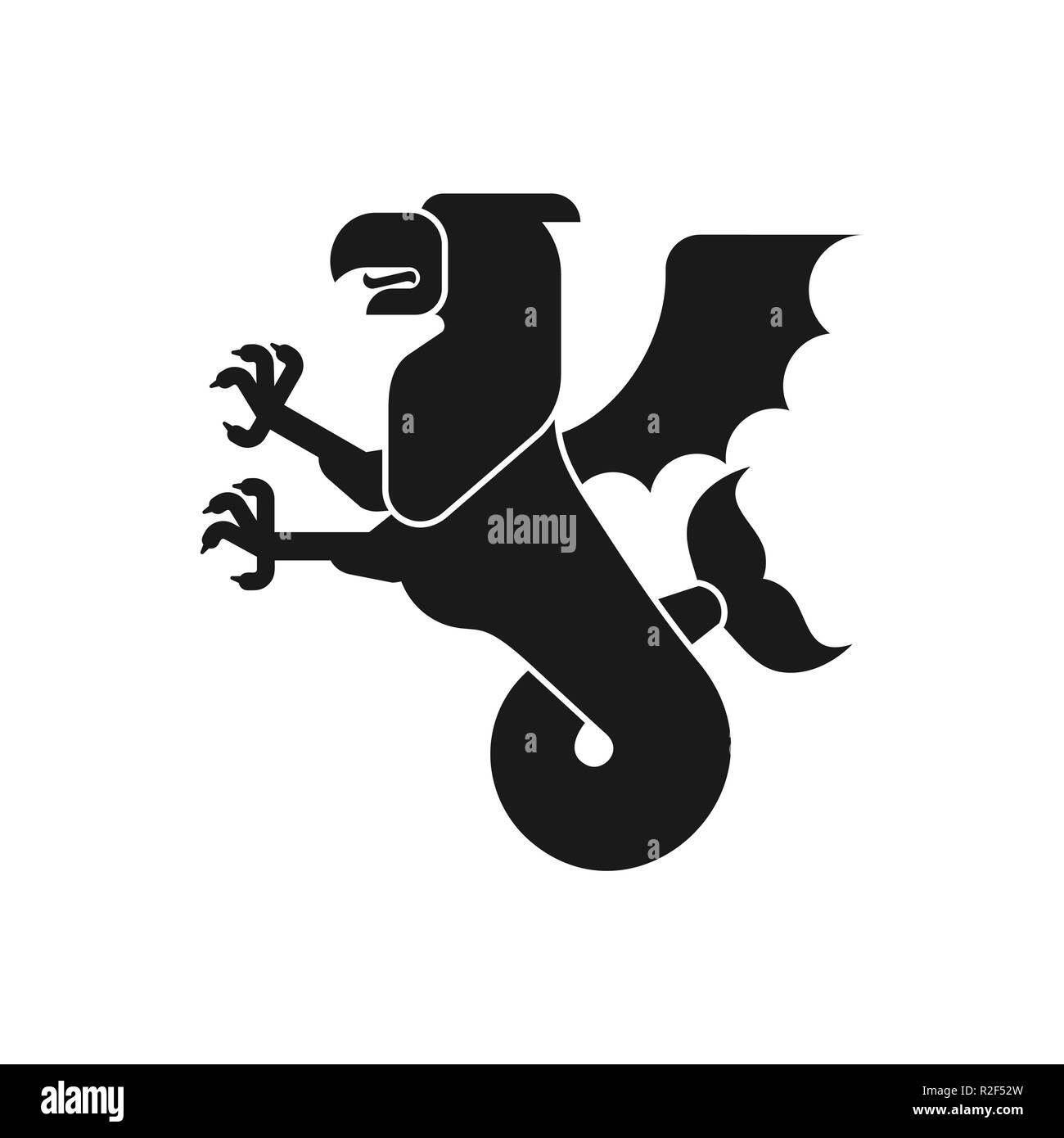 Sea griffin Heraldic animal Silhouette. Griffin with fishtail. Fantastic Beast. Monster for coat of arms. Heraldry design element. Stock Vector