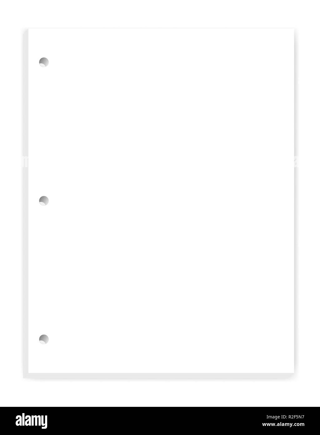 White blank hole punched paper block for 3 ring binder, vector