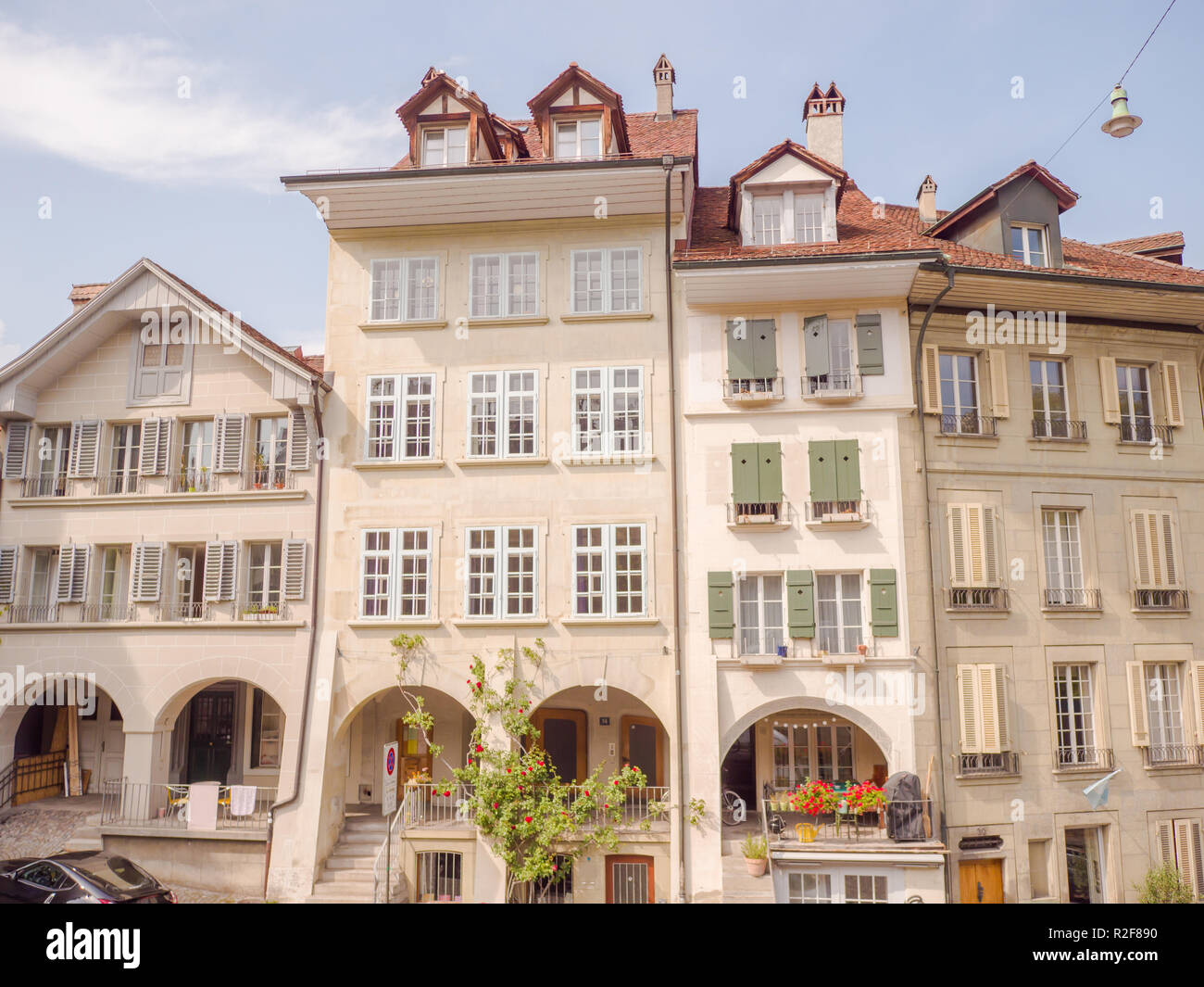 Old houses on the streets of the City of Bern. Switzerland Stock Photo