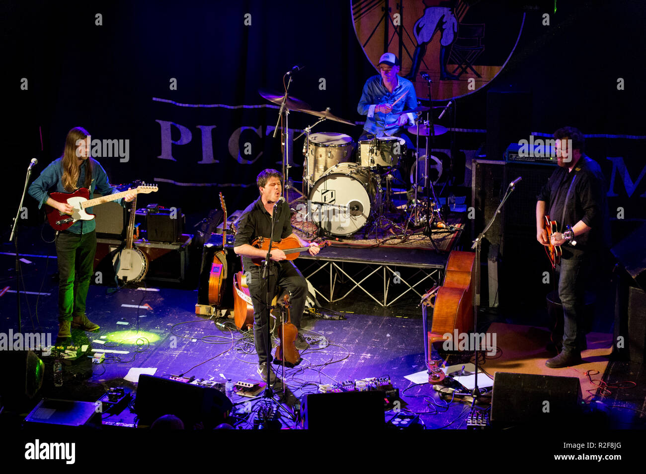 Folk-rock musician Seth Lakeman and his band in concert at Holmfirth Picturedrome, West Yorkshire, 17th November 2108 Stock Photo