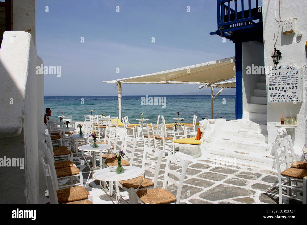 seaside cafe in mykonos Stock Photo