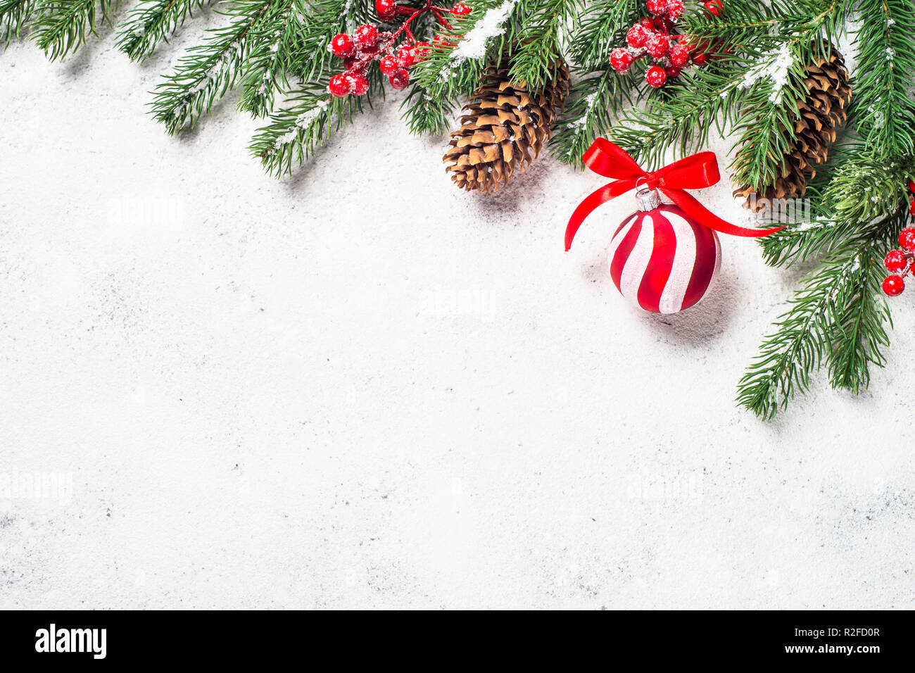 Christmas background with fir tree, red balls and decorations on Stock ...