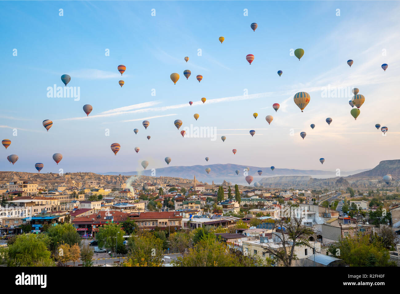 Hot air balloon are riding in Cappadocia, Turkey. Stock Photo