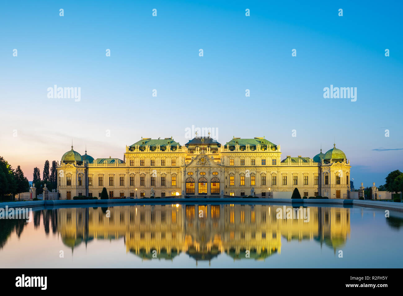 Vienna, Austria - May 12, 2018: Belvedere Palace at night in Vienna city, Austria. Stock Photo