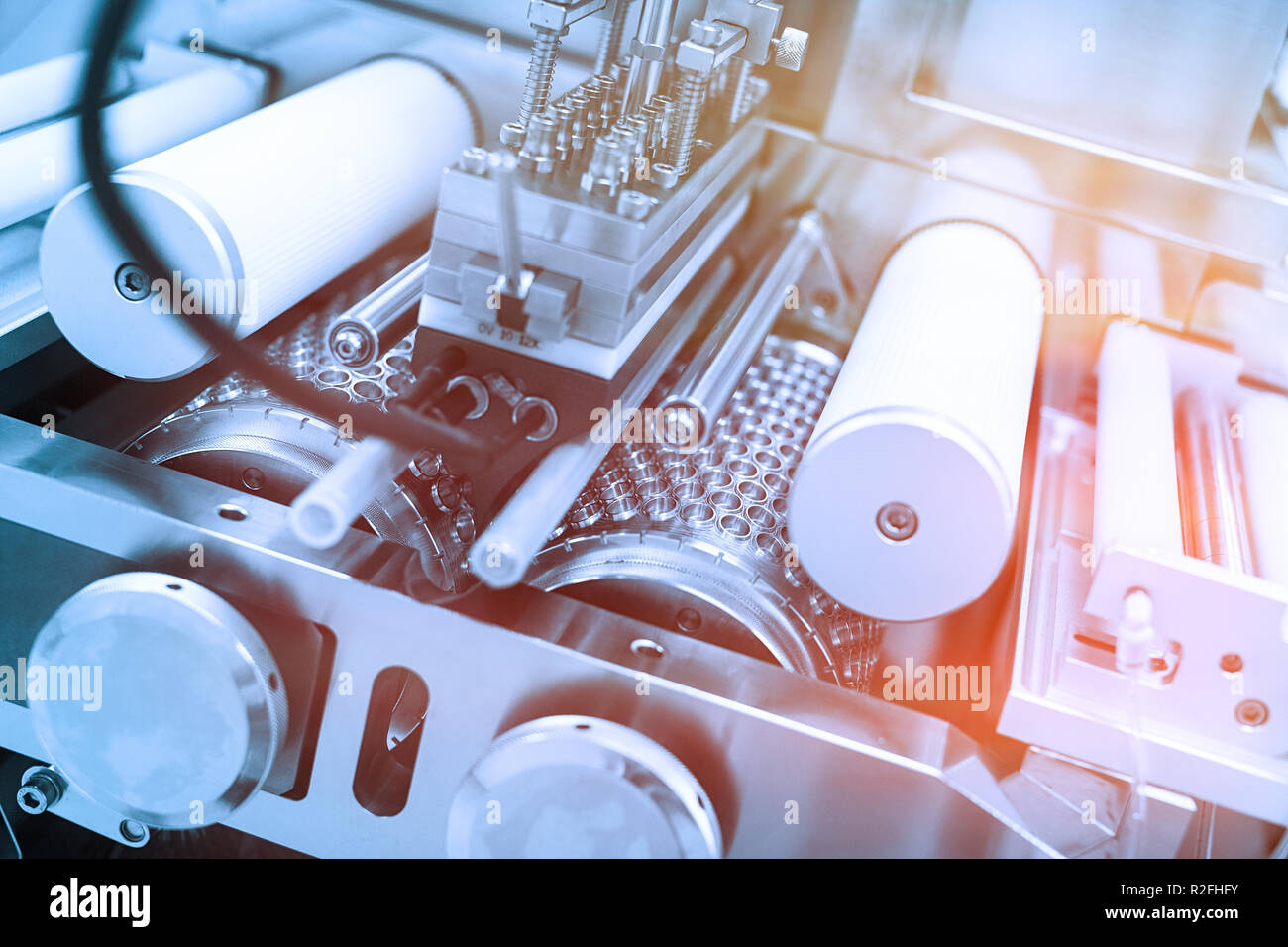 Machine Blue Color Sample metal machine with shafts. Blue tone. Blue tint Stock Photo - Alamy