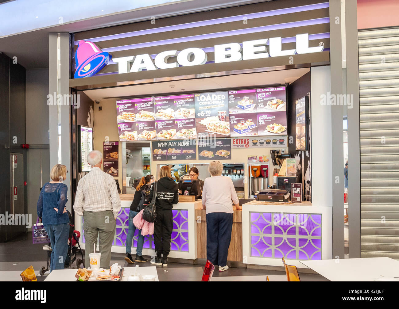Taco Bell Mexican restaurant in food court, Kings Avenue Mall, Tombs of the Kings Avenue, Paphos (Pafos), Pafos District, Republic of Cyprus Stock Photo