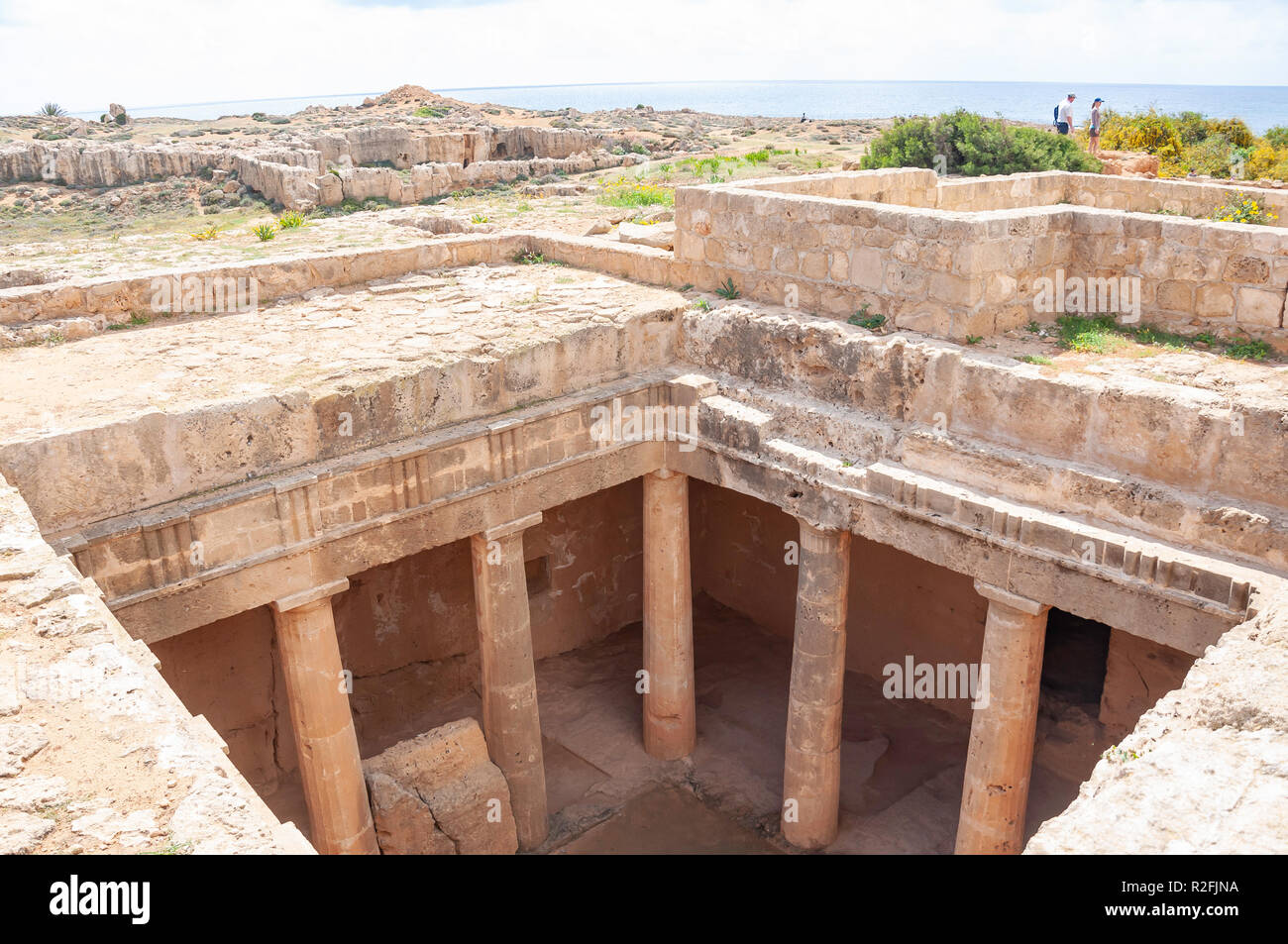 Ground-level view of carved rock tomb in The Tombs of the Kings, Tombs of the Kings Avenue, Paphos (Pafos), Pafos District, Republic of Cyprus Stock Photo