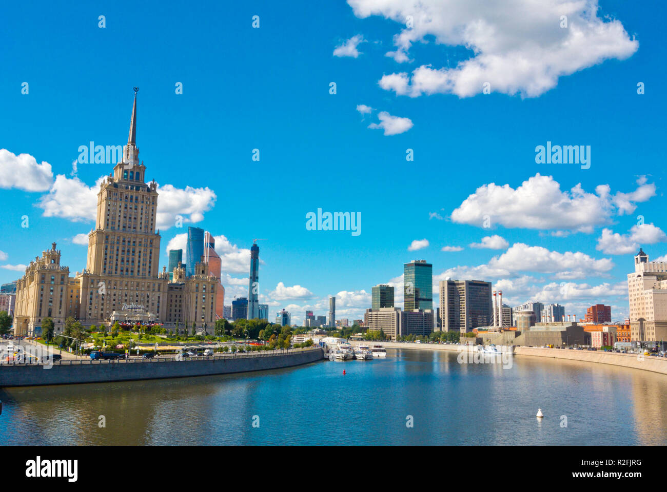 Moskva River, at former Hotel Ukraina, Moscow, Russia Stock Photo