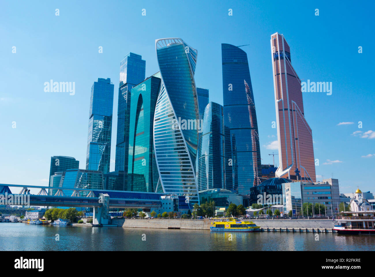 MIBC, Moscow International Business Center, Moscow City, with Bagration Bridge, Moscow, Russia Stock Photo