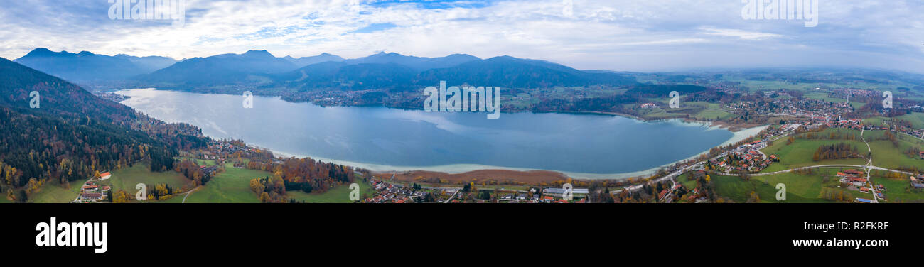 Panoramic View at the Tegernsee in the Alps of Bavaria Stock Photo