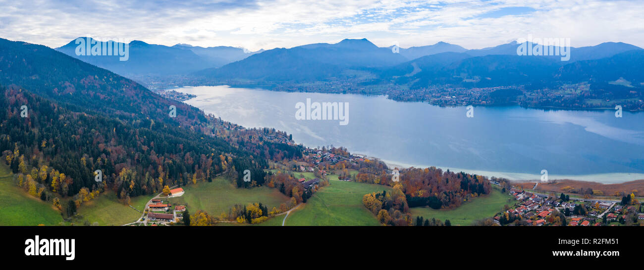 Panoramic View at the Tegernsee in the Alps of Bavaria Stock Photo