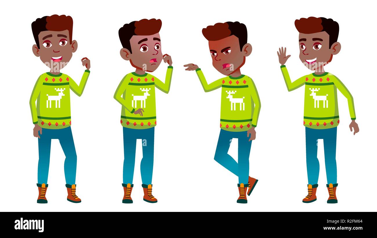 Christmas Boy Schoolboy Kid Poses Set Vector. Primary School Child ...