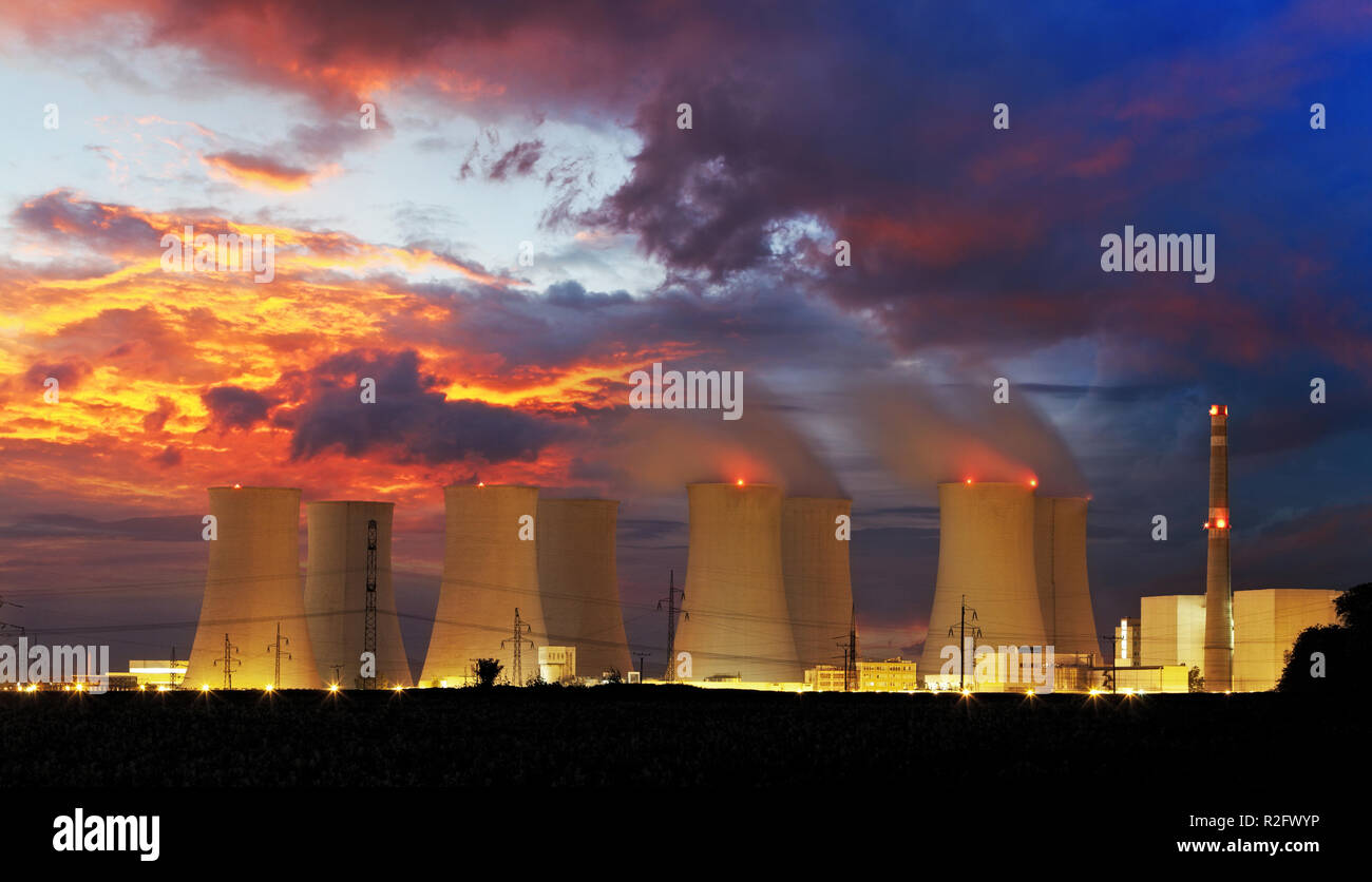 Picture of Nuclear power plant by night Stock Photo - Alamy