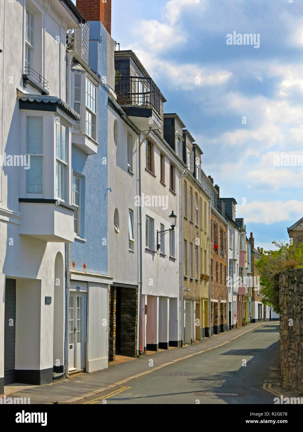 A colourful terrace of hisptirc house along The Strand in Topsham