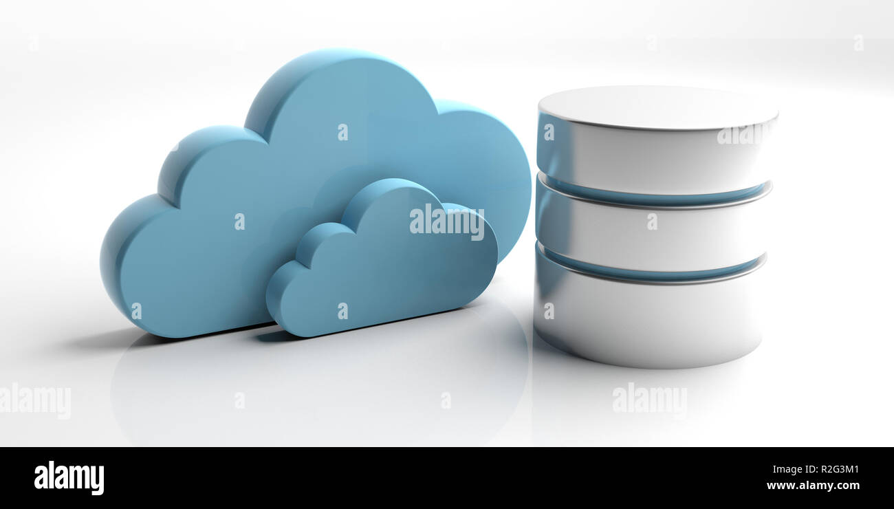 Cloud computing database. Database symbol and storage cloud isolated on white background. 3d illustration Stock Photo