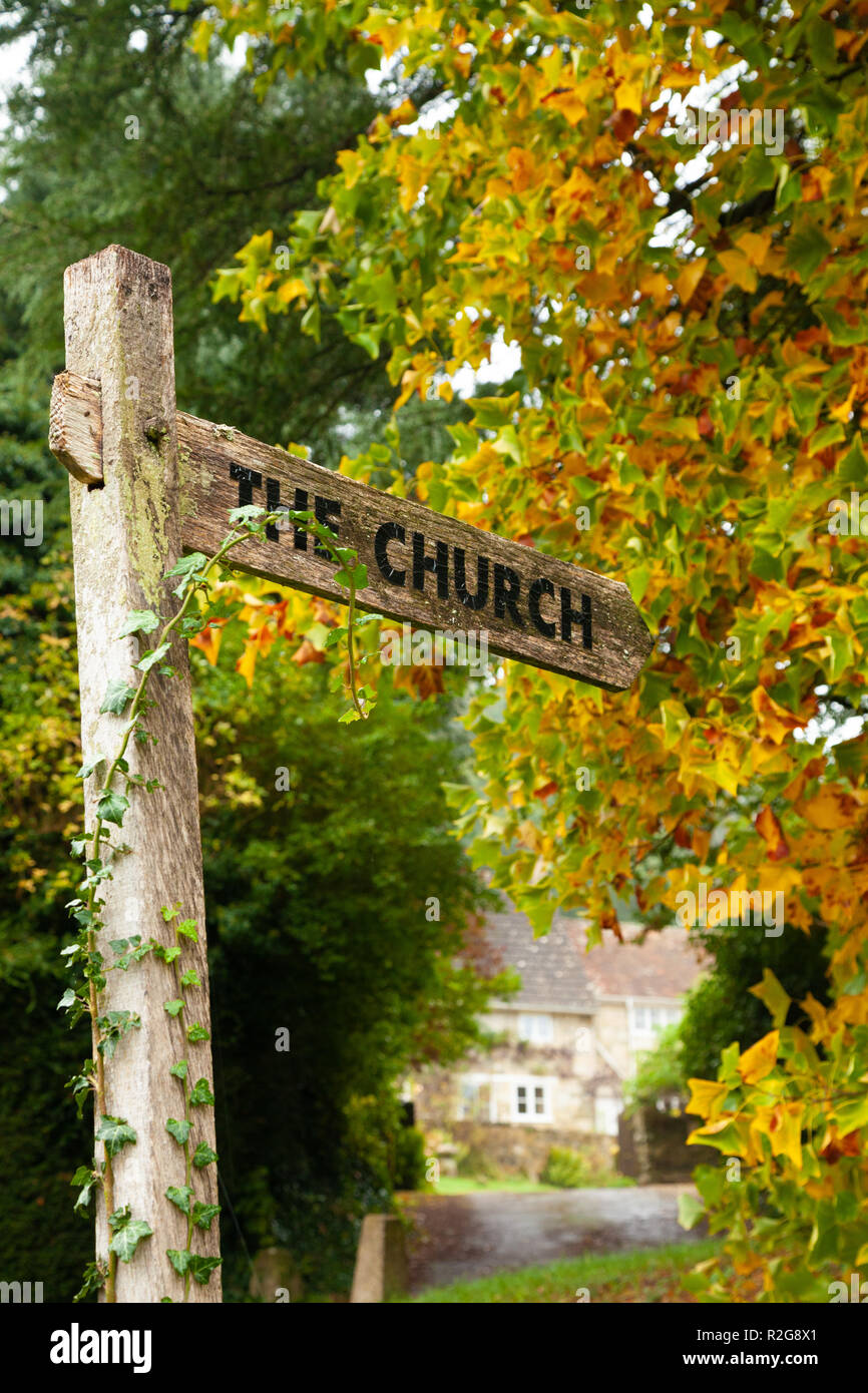Signpost Sutton Mandeville Church, Sutton Mandeville Wiltshire England Stock Photo