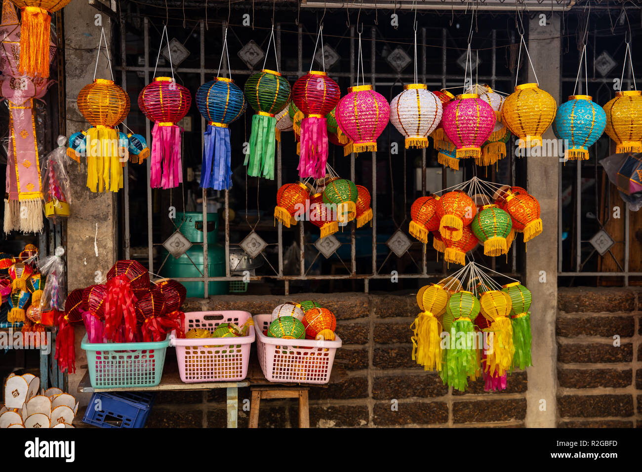 Colorful paper lantern for decoration in Loy Kratong or Loi Kra Tong full moon event in Thailand. Stock Photo