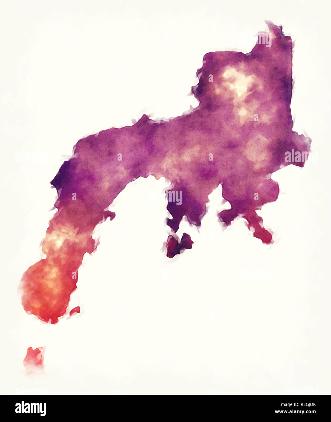 Zamboanga Peninsula region watercolor map of the Philippines Stock