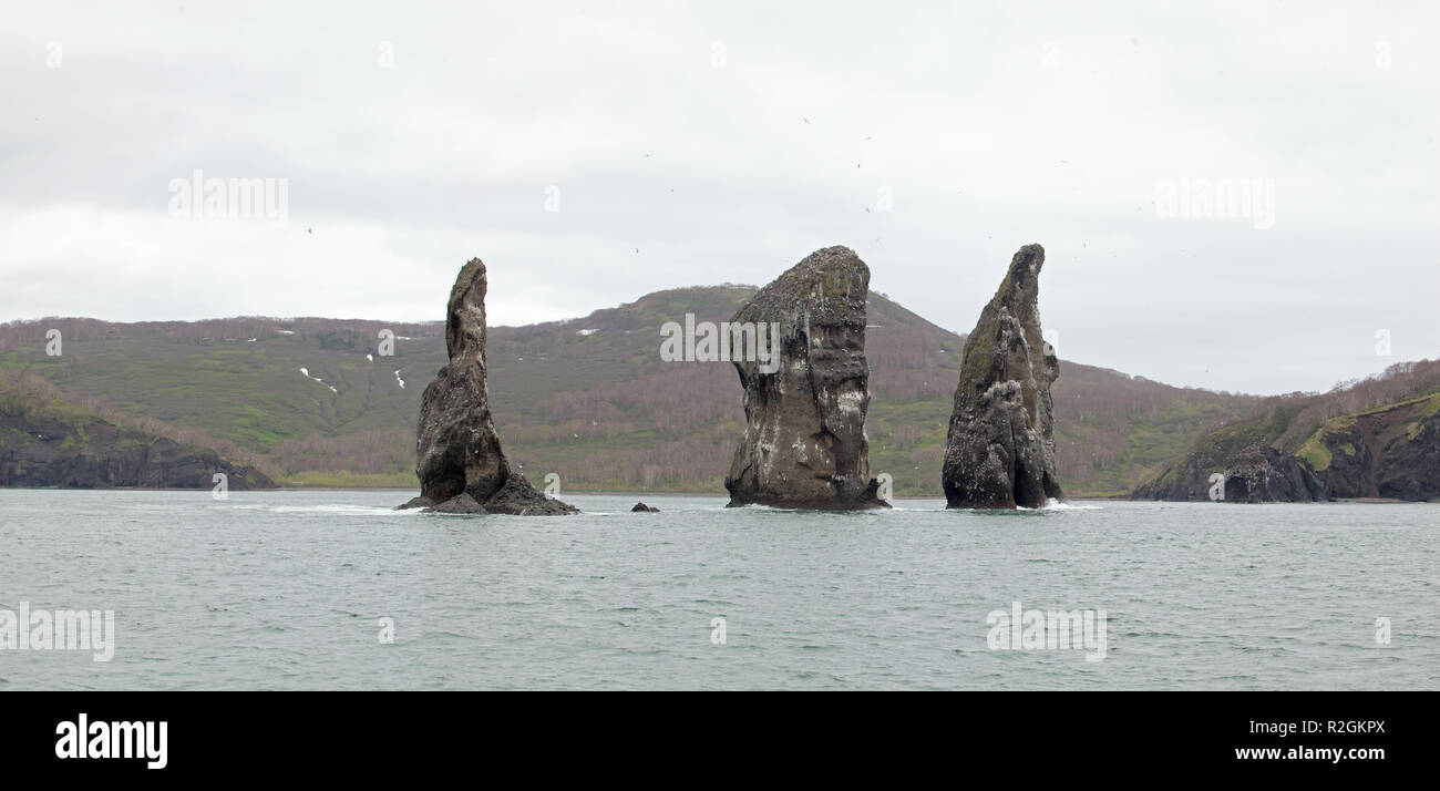 Three Brothers Rocks, Petropavlovsk, Kamchatka Stock Photo - Alamy