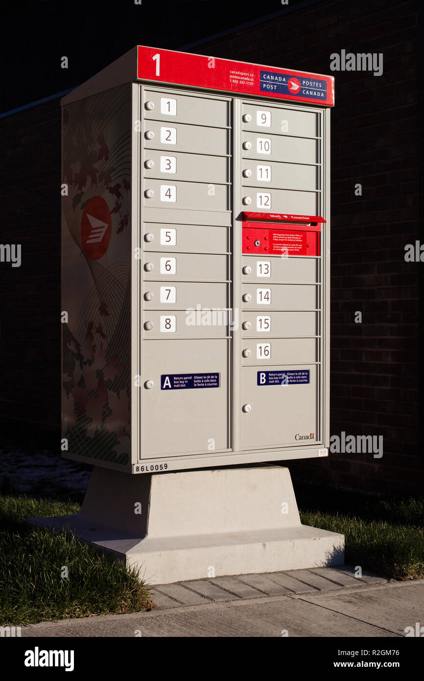 Truro, Canada November 18, 2018 Community mailbox next to sidewalk