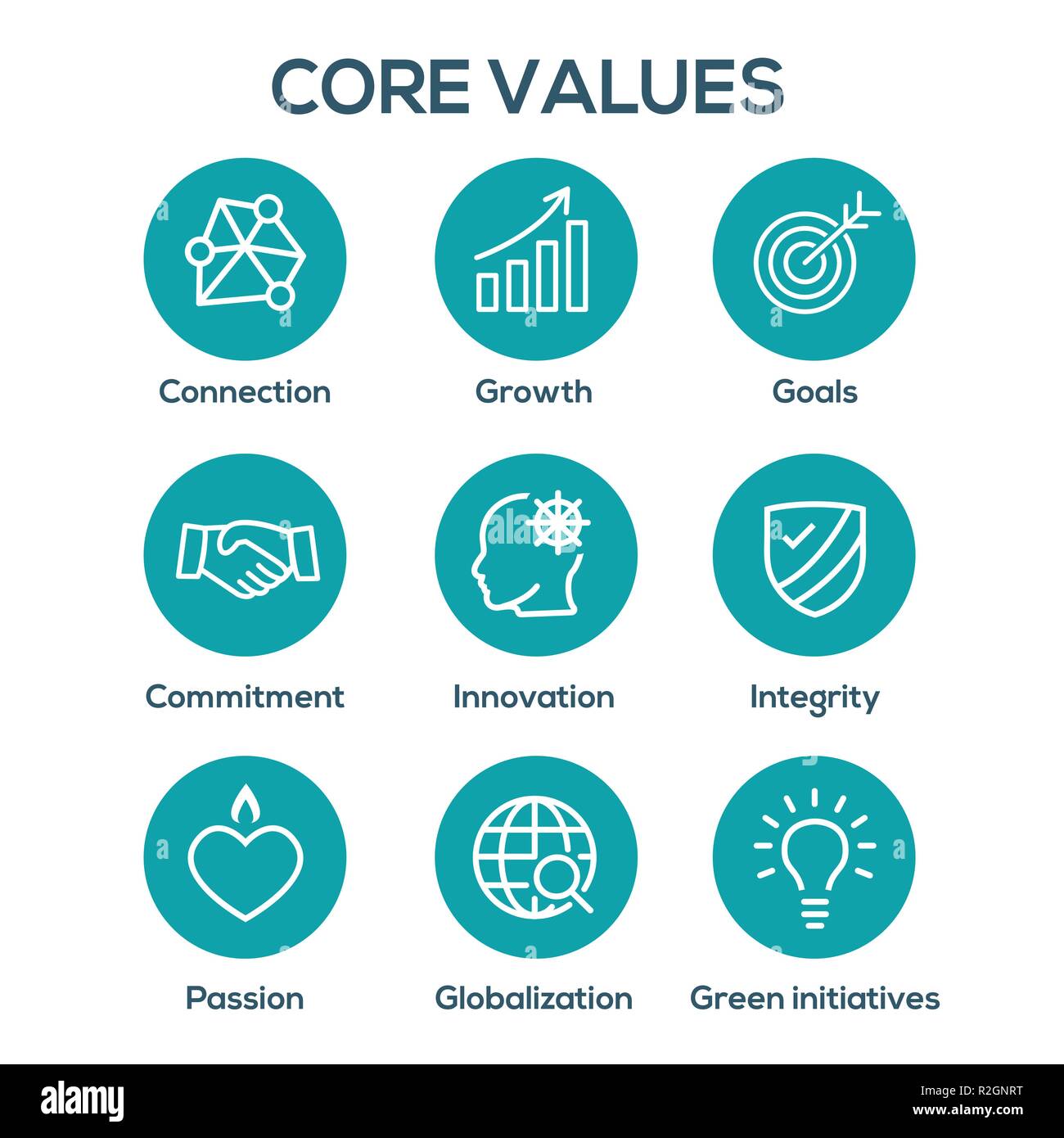 Core Values Outline or Line Icon Conveying Integrity & Purpose Stock