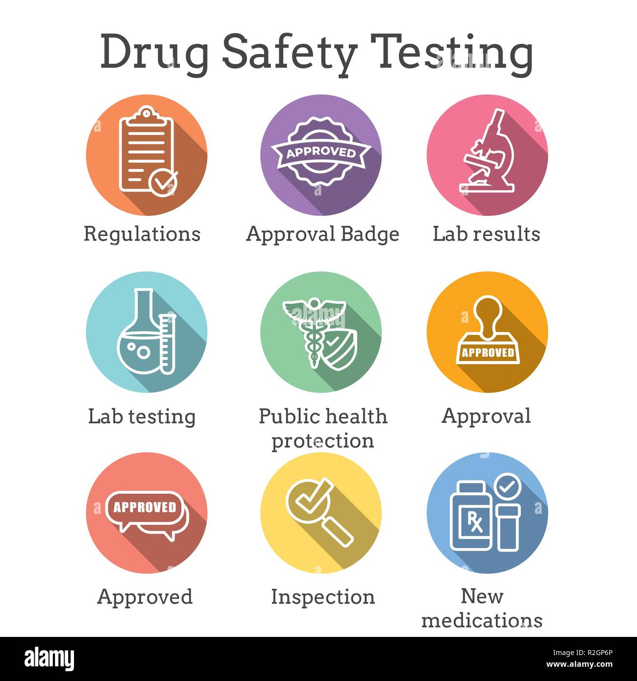 Drug Testing and Safety Icon Set Vector Graphic w Rounded Edges Stock Vector