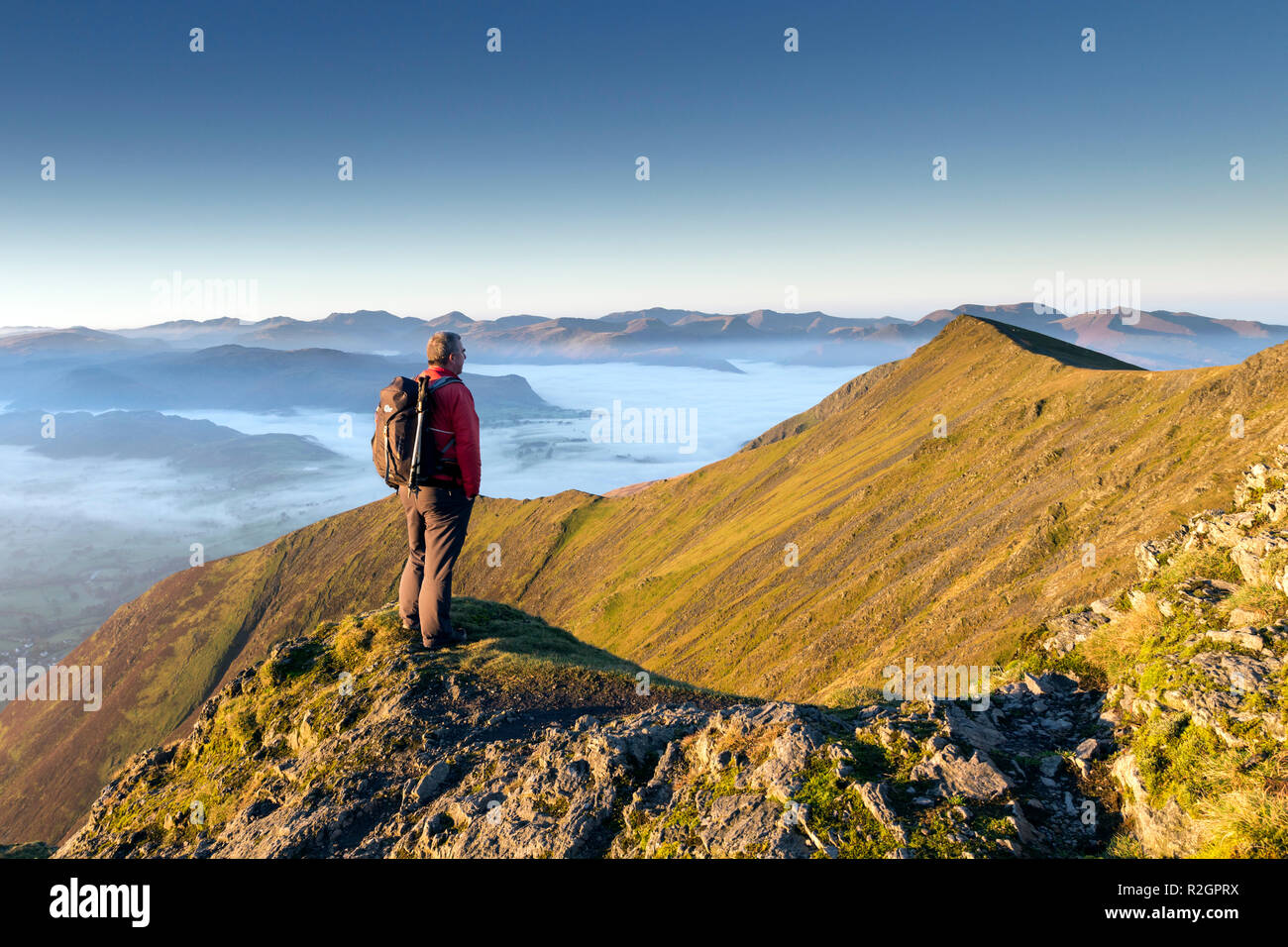Hill Walker Enjoying the View towards Gategill Fell from the top of Hall’s Fell Ridge