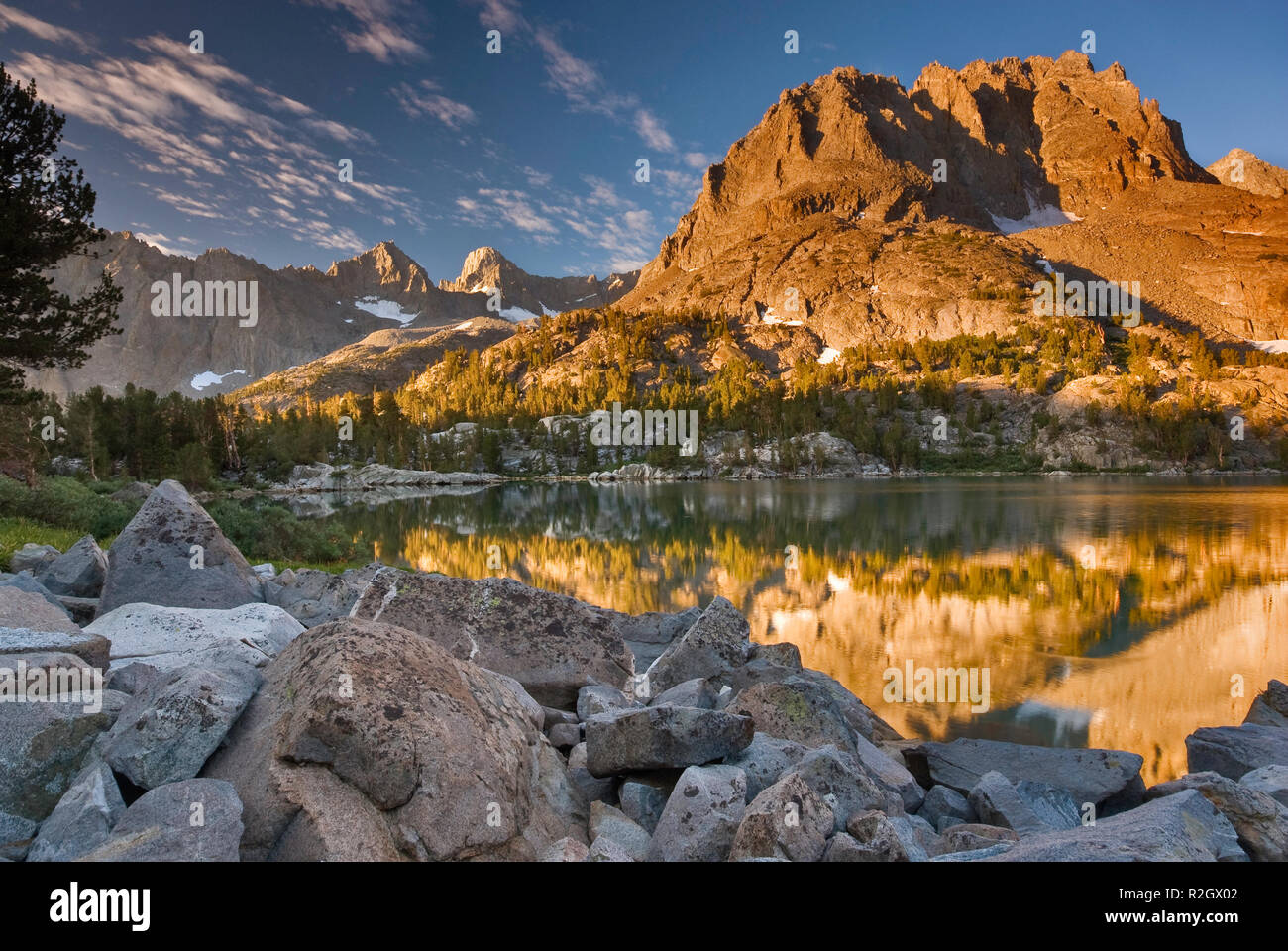 Mount Robinson over Fifth Lake at sunrise, Big Pine Lakes, The