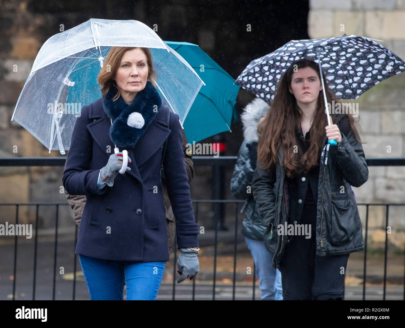 People in bad weather in York , North Yorkshire, as temperatures plummet across the UK. Stock Photo
