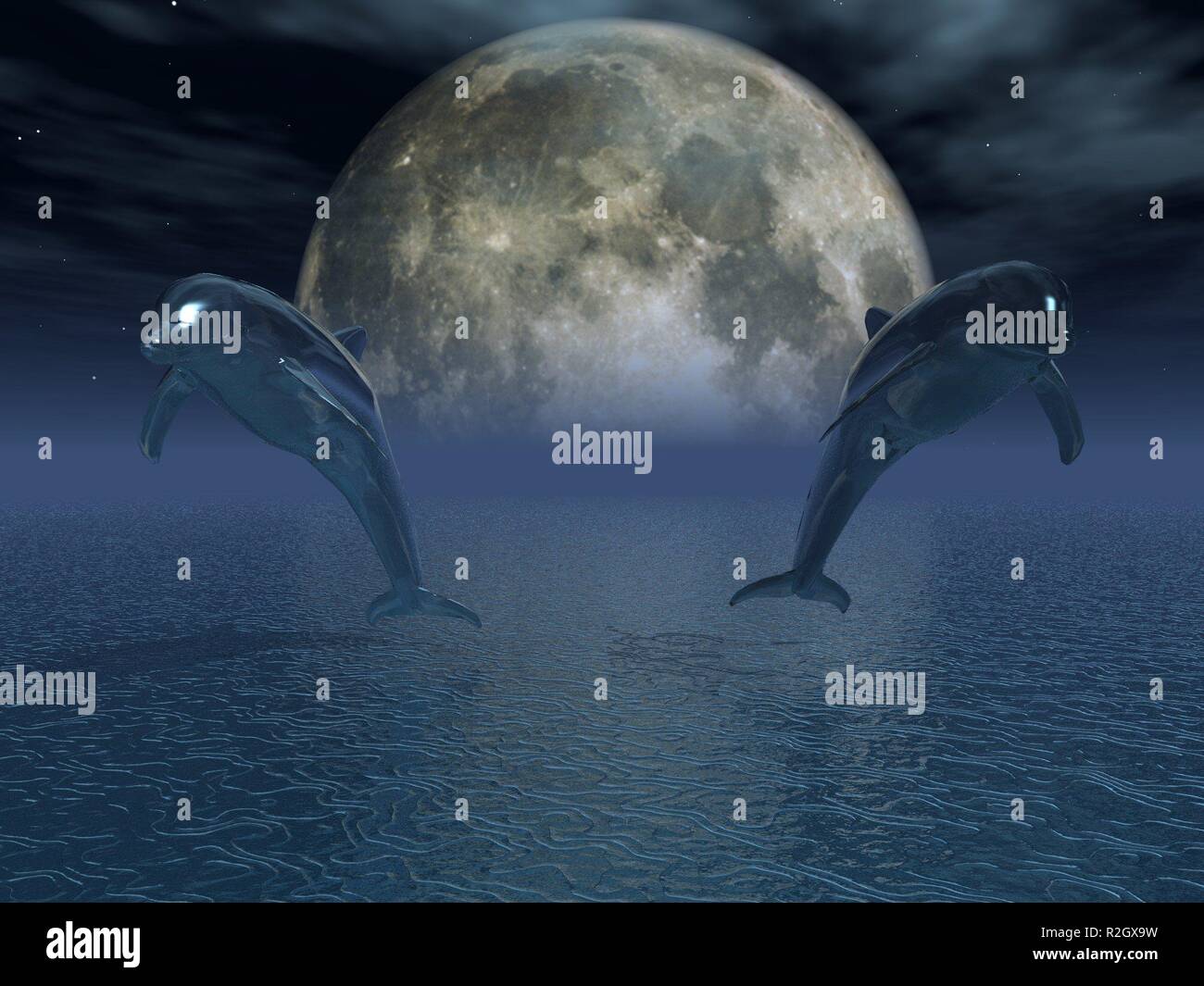 full moon over the sea Stock Photo - Alamy