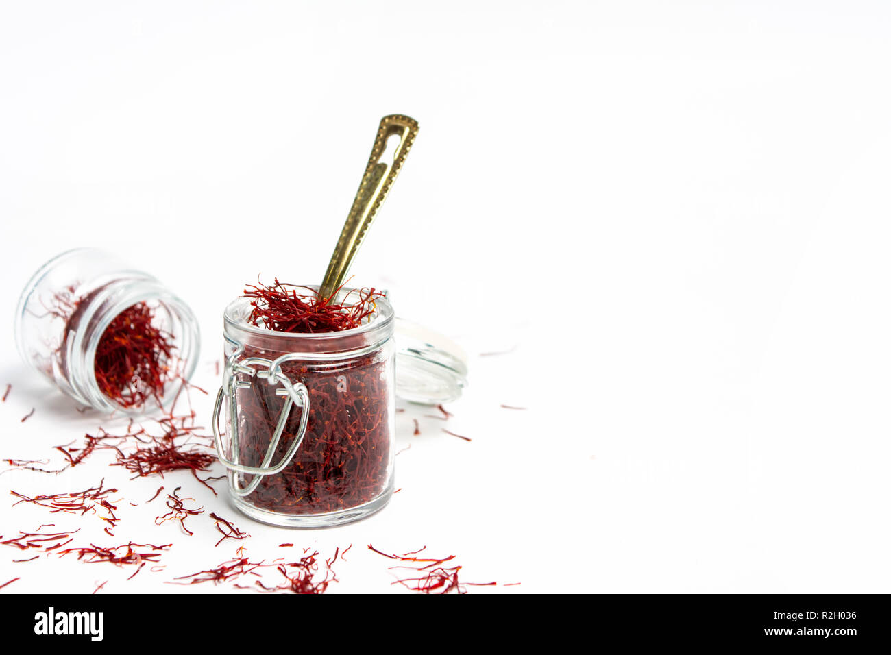 Saffron spice tea crop on white background top view Stock Photo