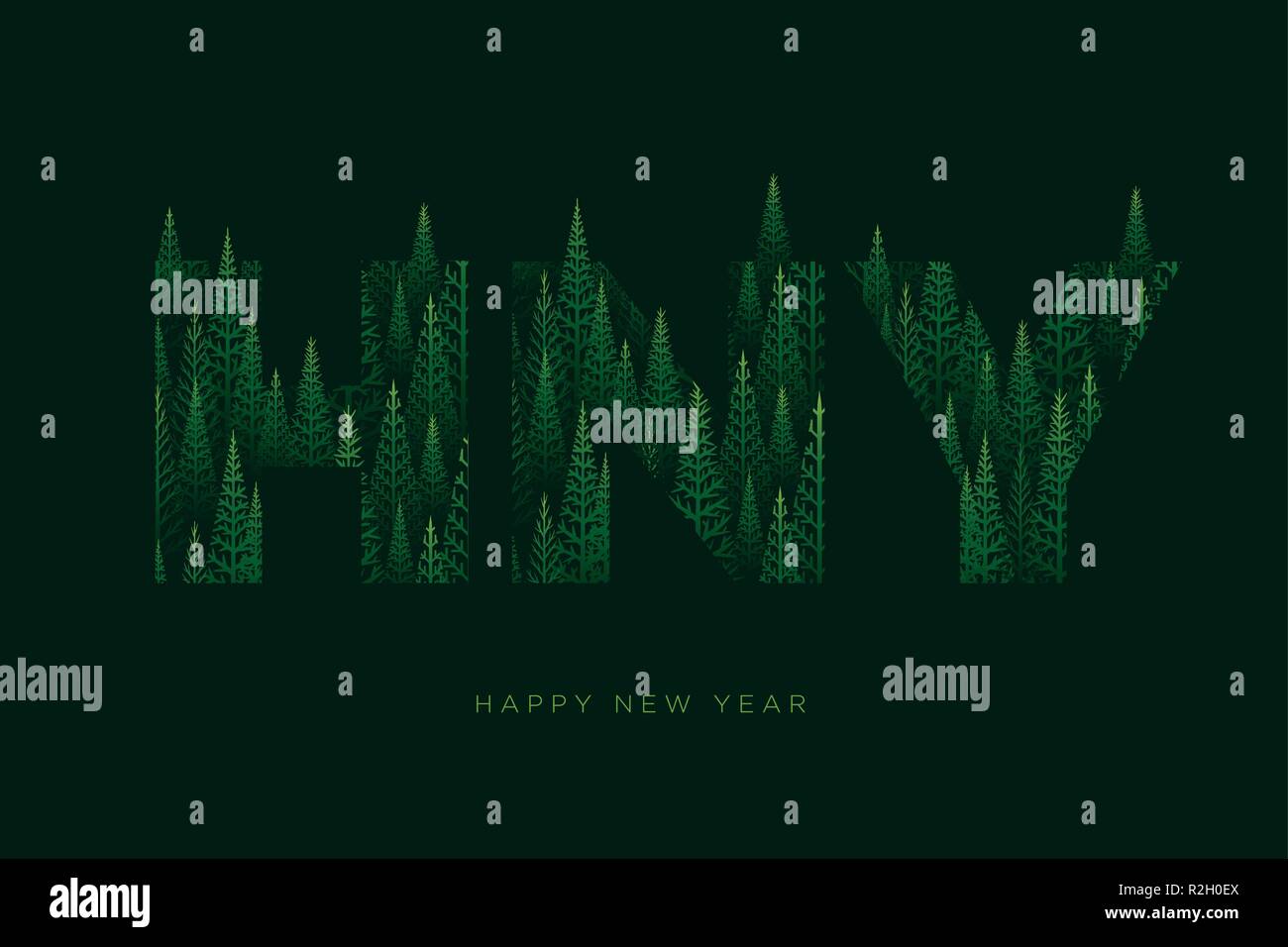 Vector H, N, Y letters with pine tree forest illustration for Happy New Year. Abstract vector pattern. Stock Vector