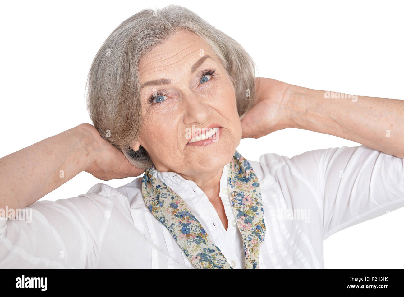 Portrait of beautiful senior woman on white background Stock Photo - Alamy