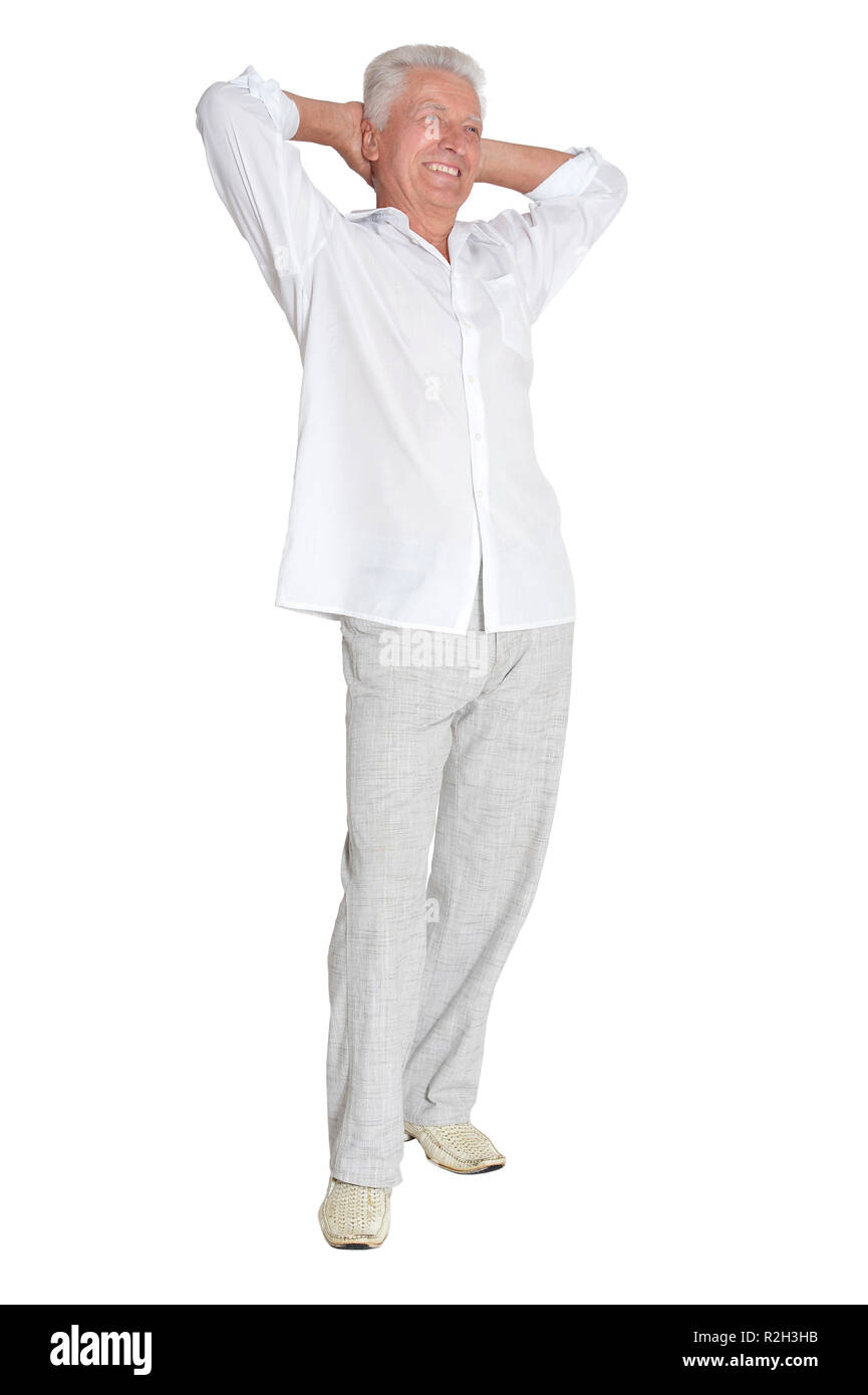 Portrait of senior man posing on white background Stock Photo - Alamy