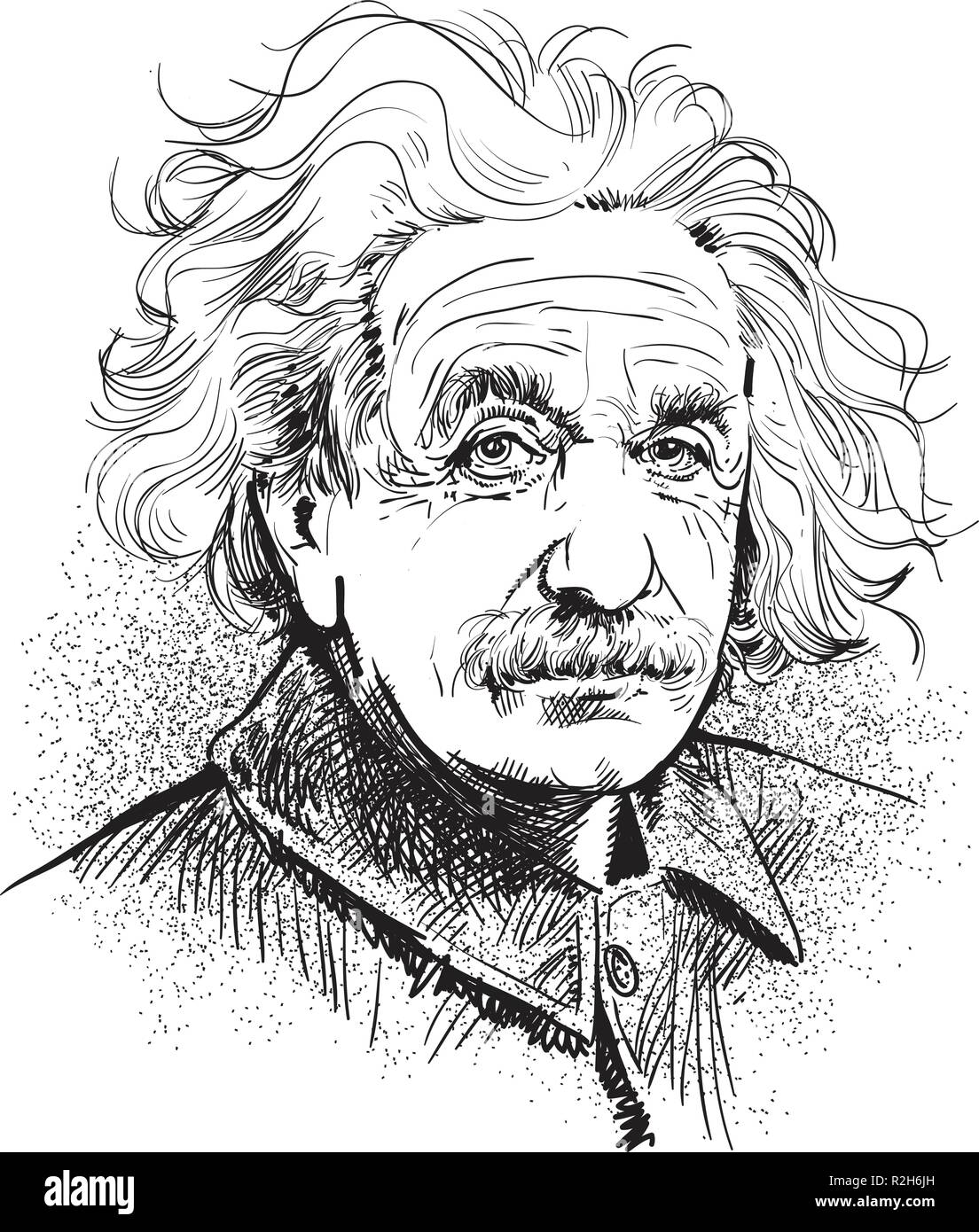 Albert Einstein portrait in line art illustration. He (1879-1955) was a German-born theoretical physicist who developed the theory of relativity. Stock Vector