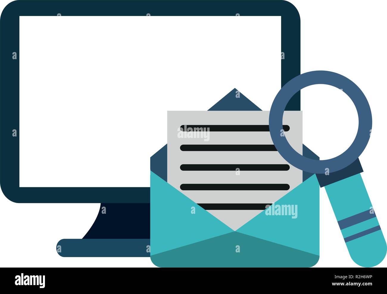Computer and email with magnifying glass vector illustration graphic ...