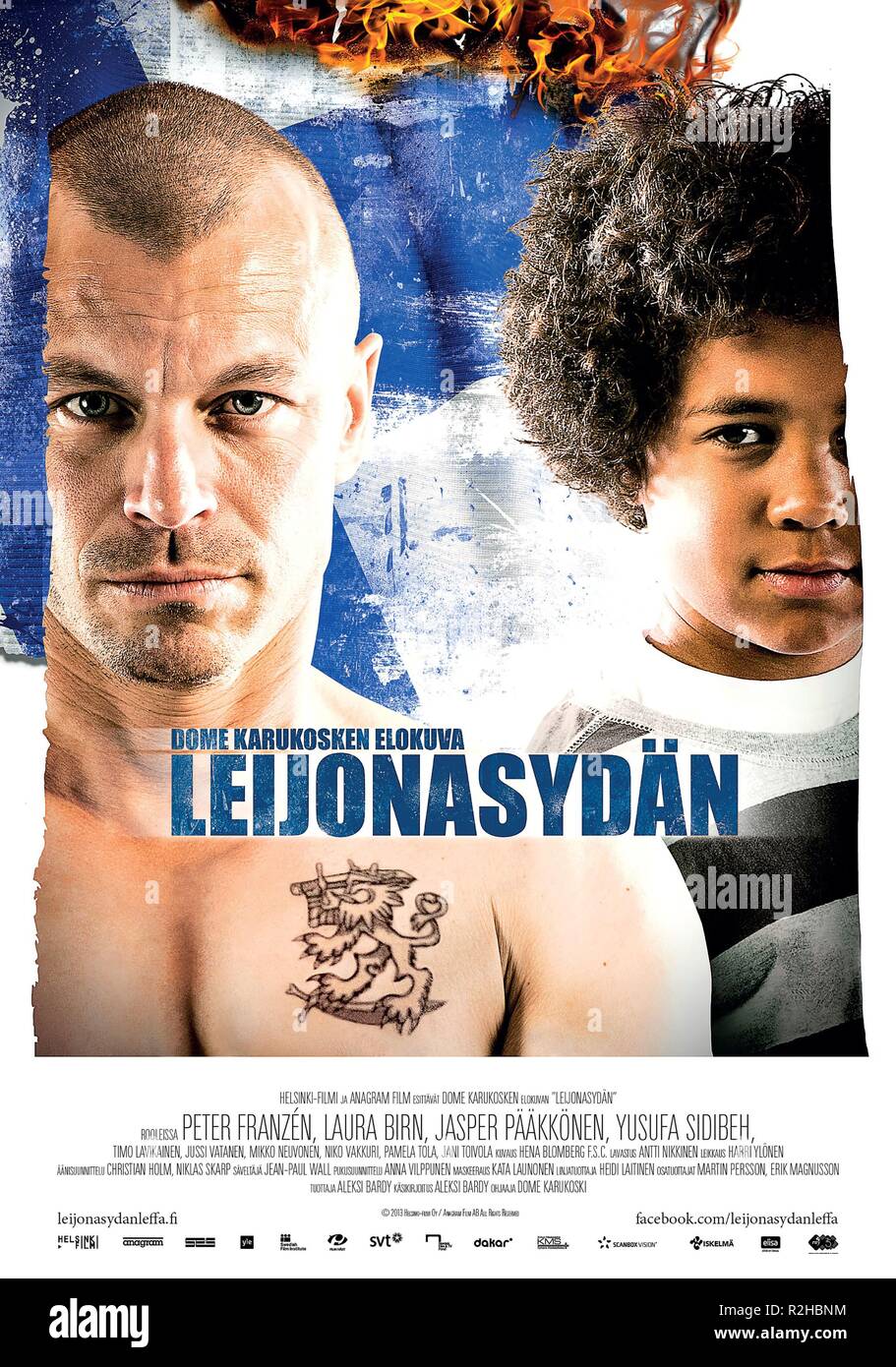 Heart of a Lion Leijonasydan Year : 2013 Finland / Sweden Director : Dome Karukoski Peter Franzen, Yusufa Sidibeh Movie poster (Finland) Stock Photo