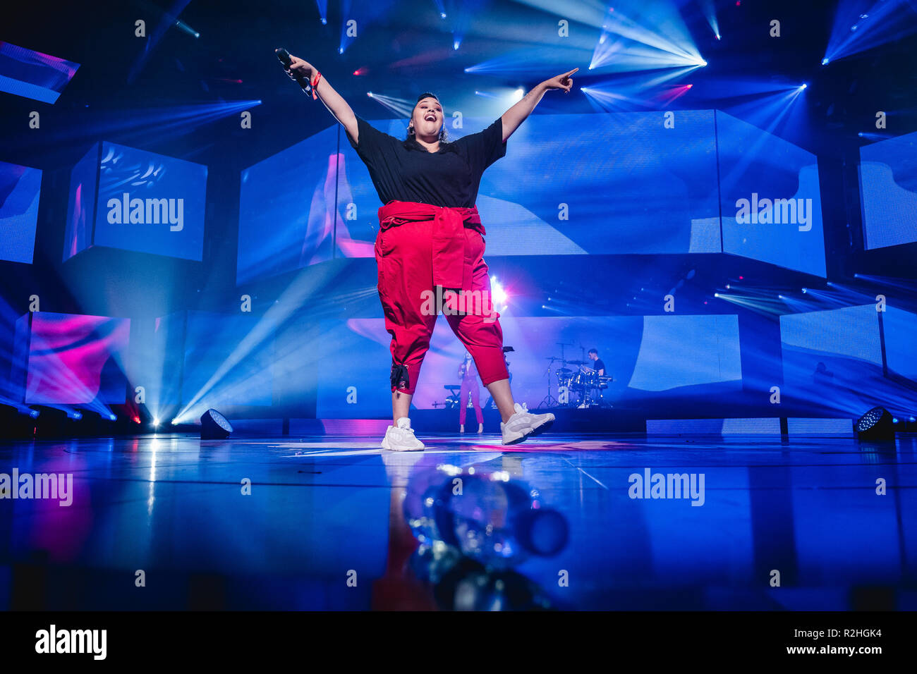 Switzerland, Zürich - November 16, 2018. The English electronic music group Clean Bandit performs a live concert during the Energy Star Night 2018 in Hallenstadion in Zürich. Here singer Yasmin Green is seen live on stage. (Photo credit: Gonzales Photo - Tilman Jentzsch). Stock Photo