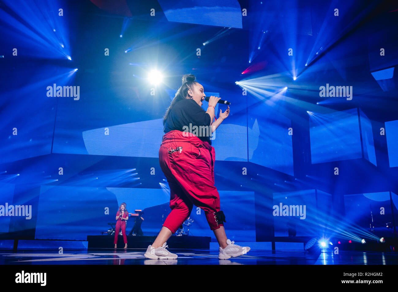 Switzerland, Zürich - November 16, 2018. The English electronic music group Clean Bandit performs a live concert during the Energy Star Night 2018 in Hallenstadion in Zürich. Here singer Yasmin Green is seen live on stage. (Photo credit: Gonzales Photo - Tilman Jentzsch). Stock Photo