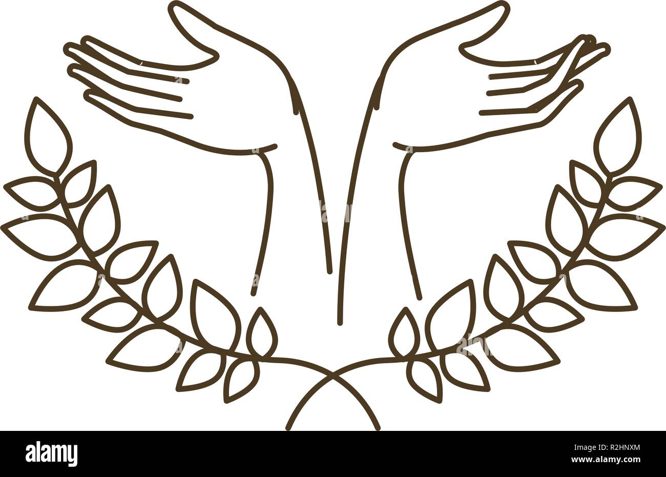 open hands receiving and tree branch with leaves avatar character Stock ...
