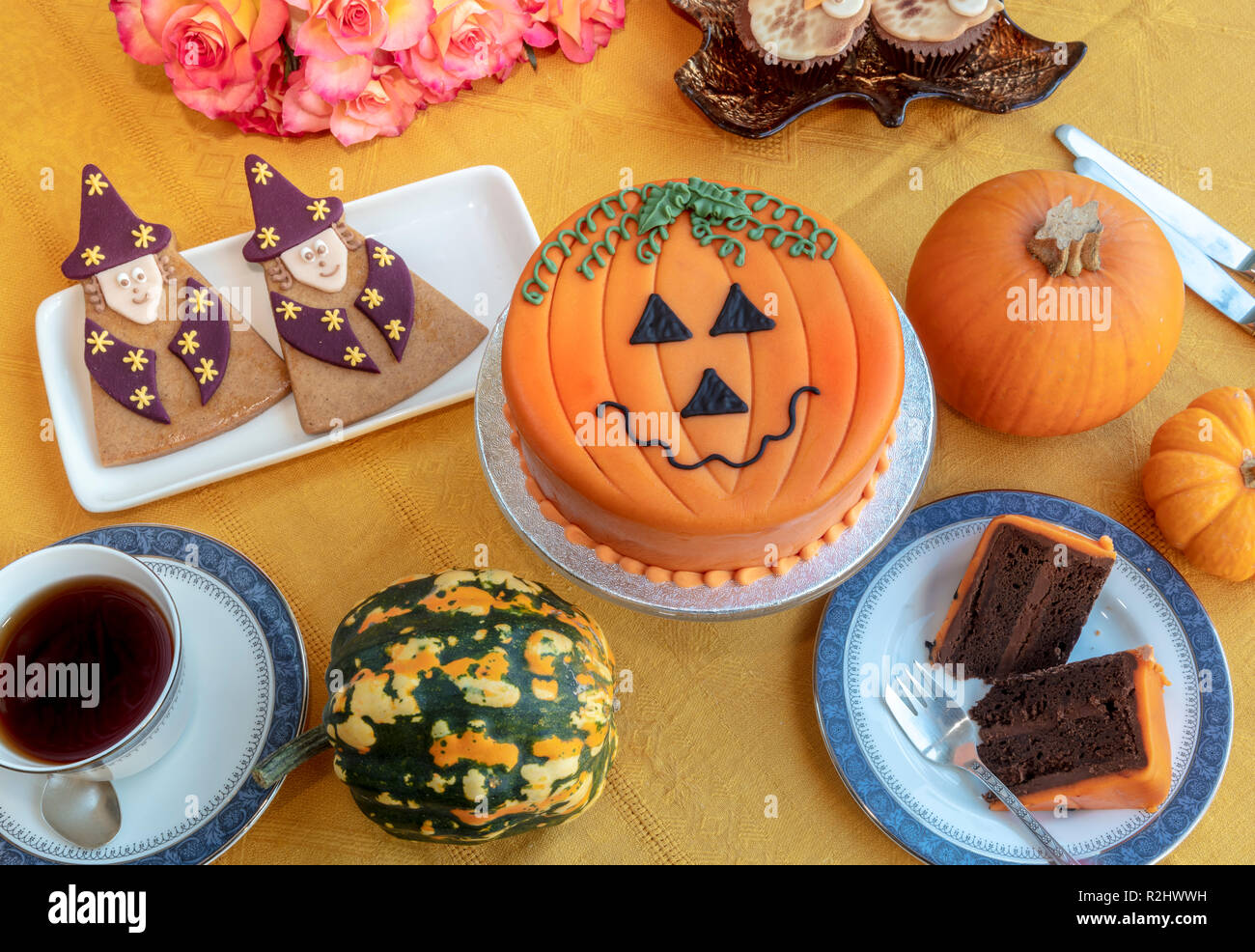 Novelty Cake Decorated With Marzipan And Icing In Halloween Pumpkin Theme Stock Photo Alamy