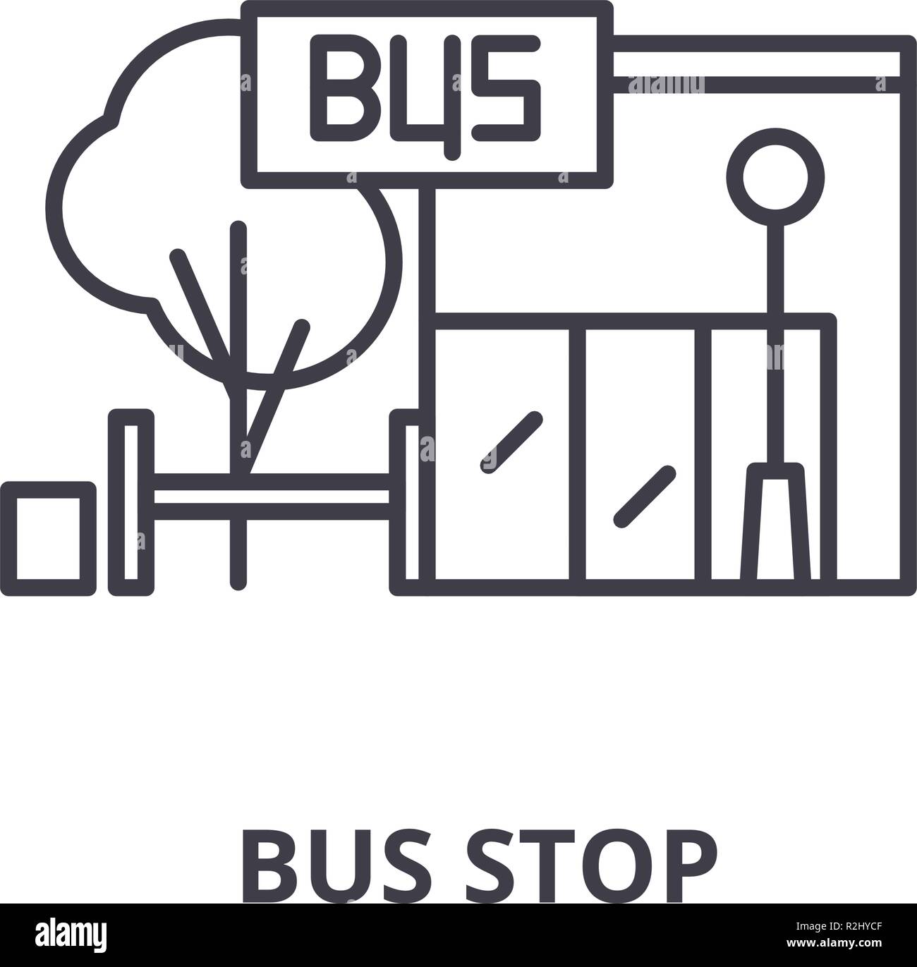Bus stop line icon concept. Bus stop vector linear illustration, symbol ...
