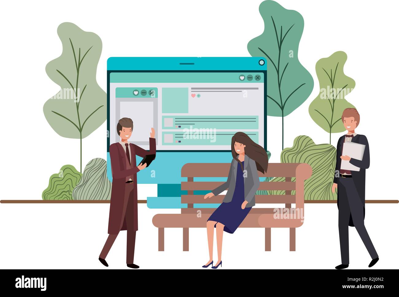 group of people business with computer desktop Stock Vector Image & Art ...