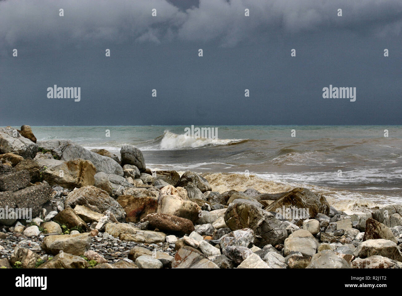 upcoming thunderstorm at sea Stock Photo