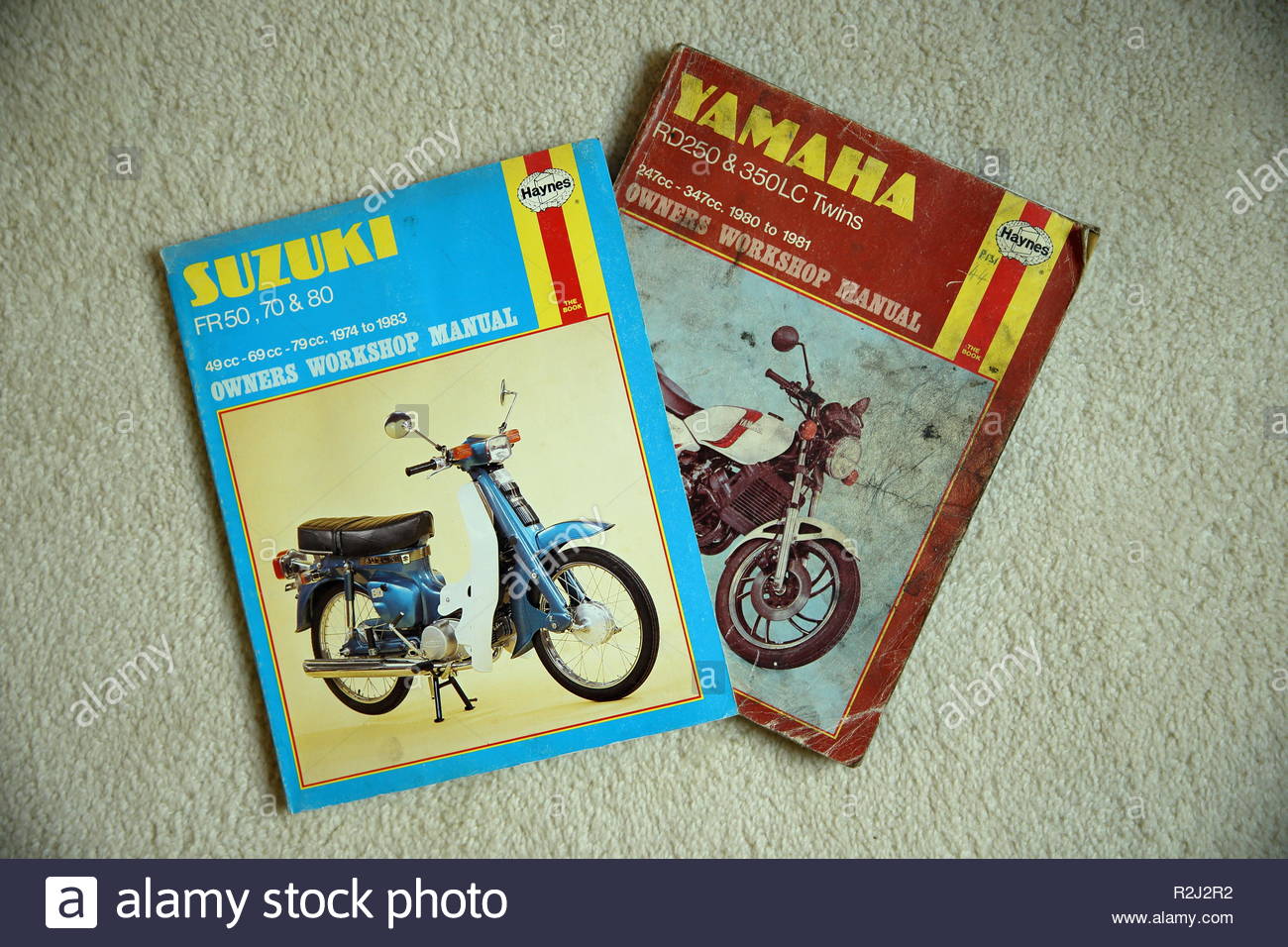 Two Haynes Owners Workshop Manuals, one for Suzuki FR50, 70 and 80, one