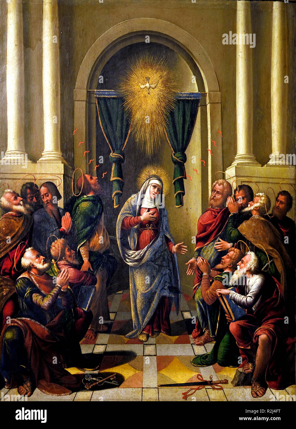 Italy,Italian, Pentecost, (Master of the Twelve Apostles), Ferrara ,16th Century, Italy, Italian. Stock Photo