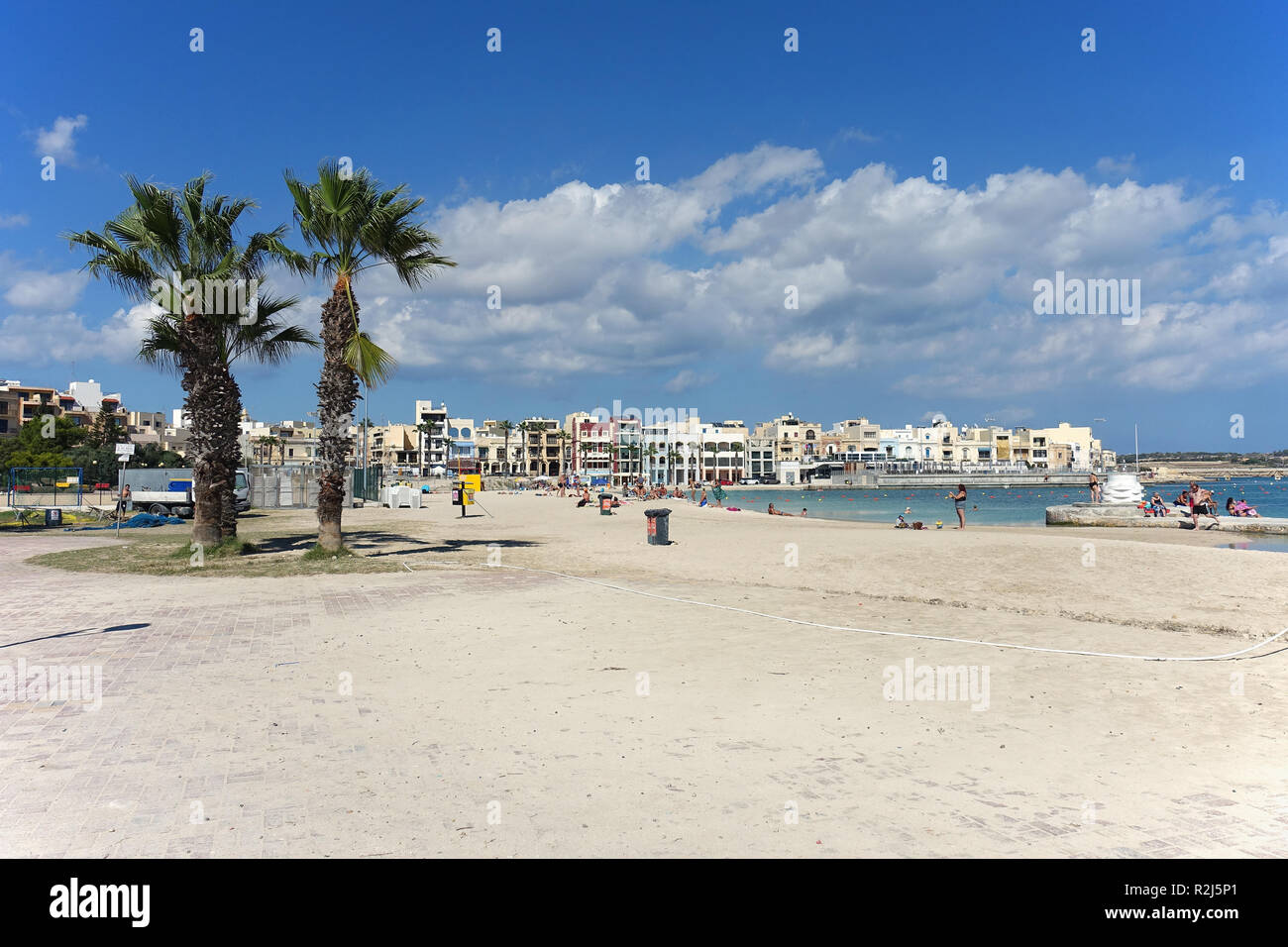 Pretty Bay Beach, Birzebbuga, Malta, is a favourite bathing beach for