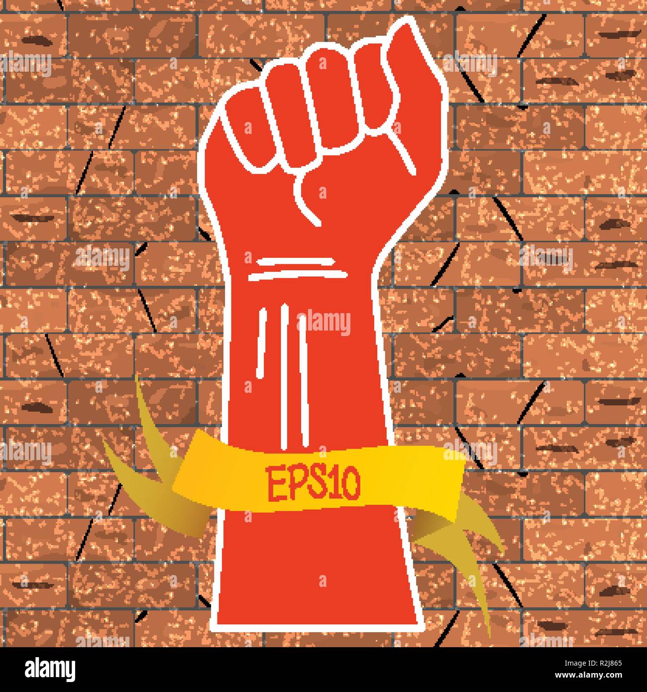 Vector illustration of a red hand clenched into a fist and a yellow